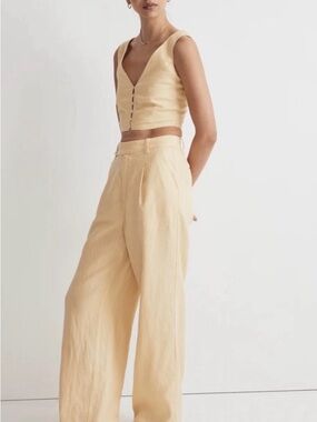Madewell Harlow Light Yellow Wide-Leg Linen Pants